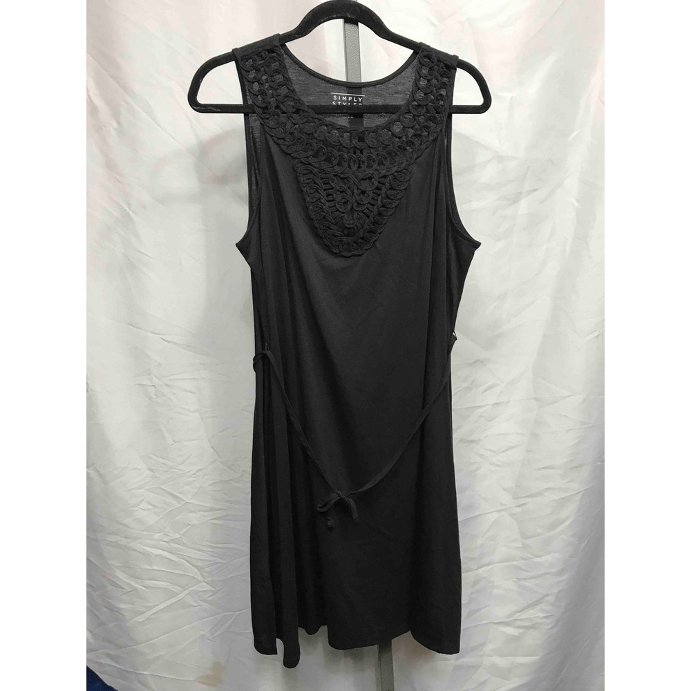 Simply Styled Womens Black Lace Neck Tank Dress XL EG Tie Waist